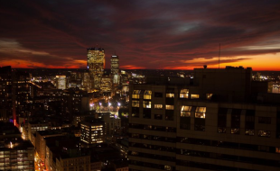 Firey sunset over boston