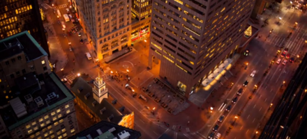 Nighttime intersection – State and Congress- Boston Timelapse